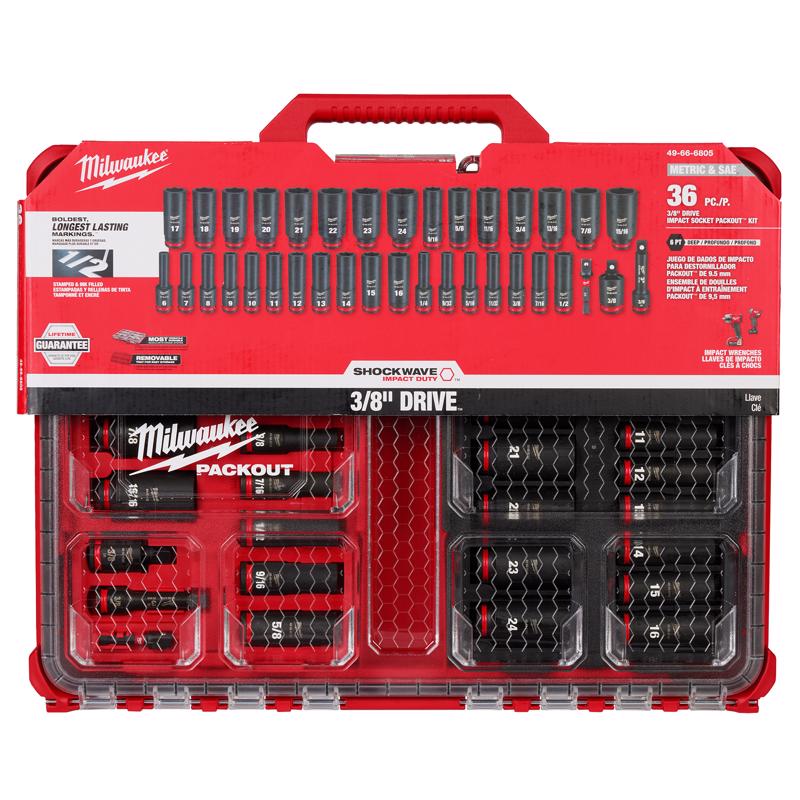 Milwaukee Shockwave 3/8 in. drive Metric/SAE 6 Point Impact Socket Set 36 pc