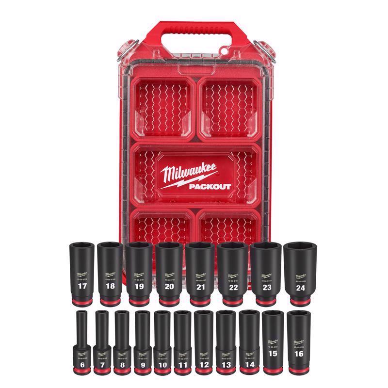 Milwaukee Shockwave 1/2 in. drive SAE 6 Point Deep Impact Socket Set 15 pc