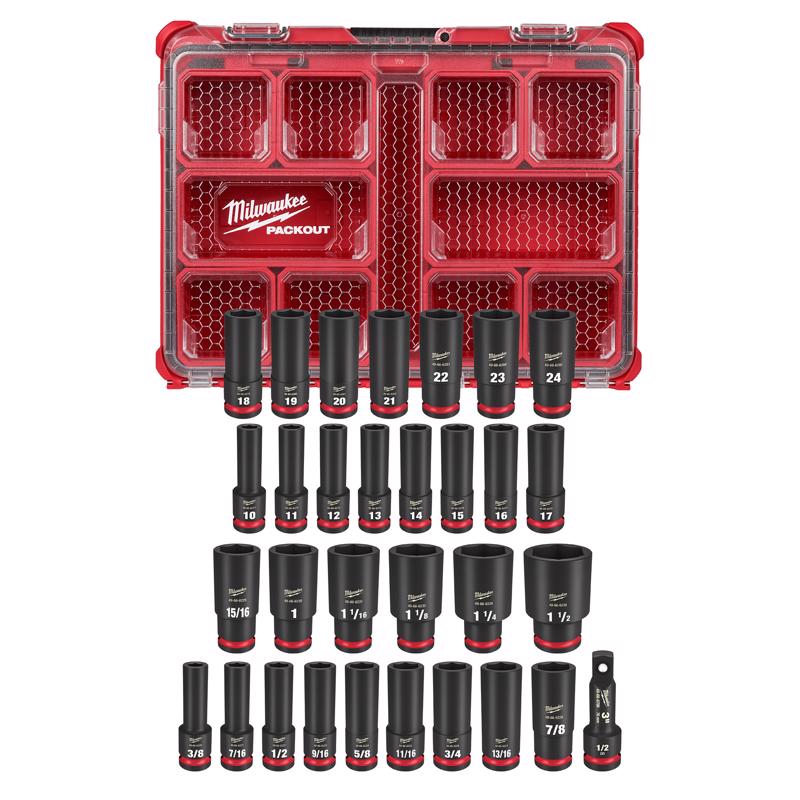 Milwaukee Shockwave 1/2 in. drive Metric/SAE 6 Point Deep Impact Socket Set 31 pc
