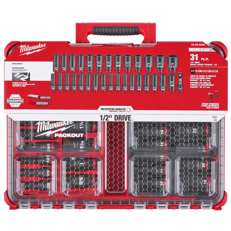 Milwaukee Shockwave 1/2 in. drive Metric/SAE 6 Point Deep Impact Socket Set 31 pc