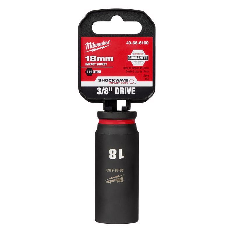 Milwaukee Shockwave 18 mm drive X 3/8 in. drive Metric 6 Point Deep Impact Socket