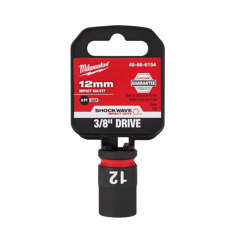 Milwaukee Shockwave 12 mm X 3/8 in. drive Metric 6 Point Deep Impact Socket