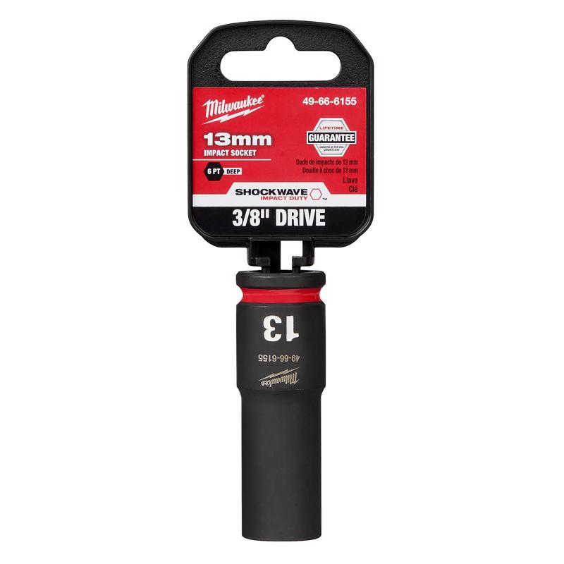 Milwaukee Shockwave 13 mm X 3/8 in. drive Metric 6 Point Deep Impact Socket