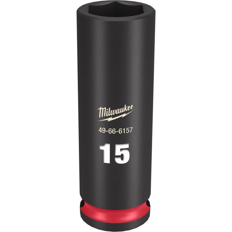 Milwaukee Shockwave 15 mm X 3/8 in. drive Metric 6 Point Deep Impact Socket