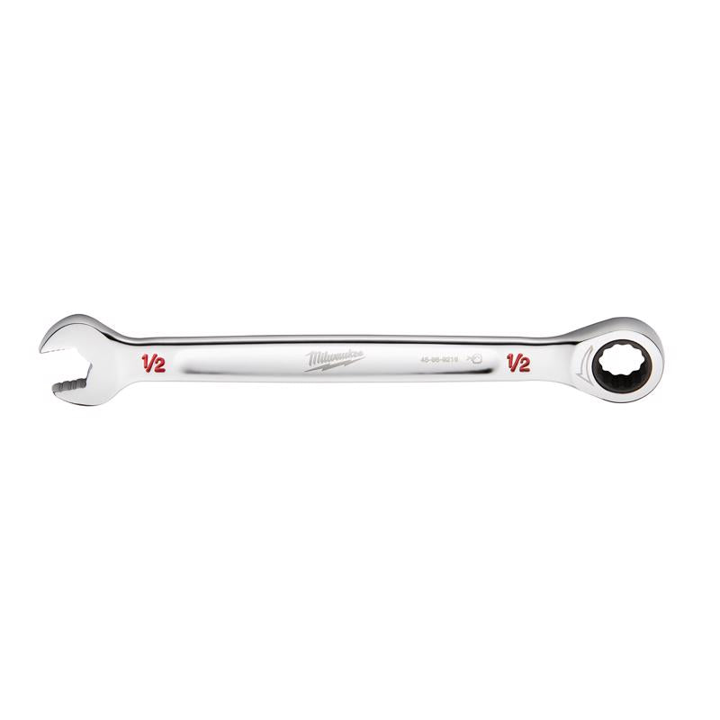 Milwaukee 1/2 in. X 1/2 in. 12 Point SAE I-Beam Ratcheting Combination Wrench 7.34 in. L
