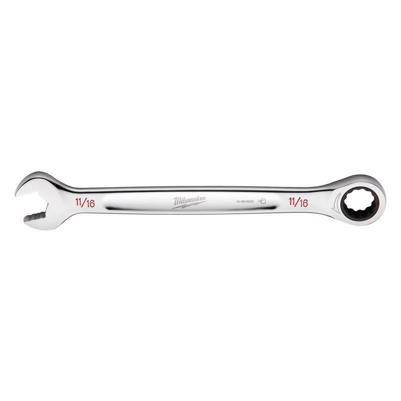 Milwaukee 11/16 in. X 11/16 in. 12 Point SAE I-Beam Ratcheting Combination Wrench 1.52 in. L