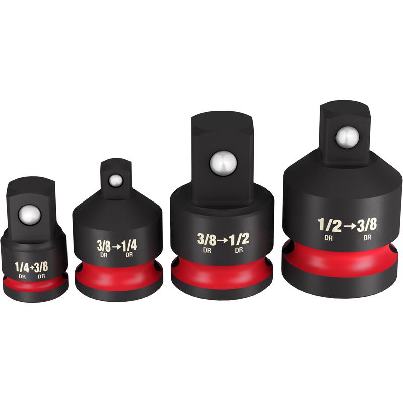 Milwaukee Shockwave 1/4, 3/8 and 1/2 in. drive X 3/8 in. SAE Adapter Socket Adapter Set 4 pc