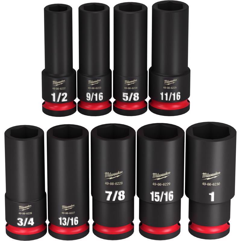 Milwaukee Shockwave 1/2 in. drive SAE 6 Point Impact Rated Deep Socket Set 9 pc