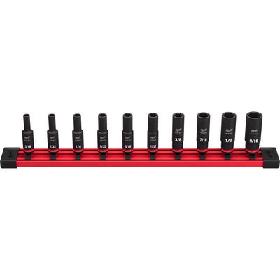 Milwaukee Shockwave 1/4 in. drive SAE 6 Point Impact Rated Deep Socket Set 10 pc