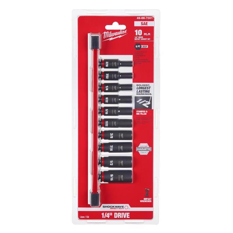 Milwaukee Shockwave 1/4 in. drive SAE 6 Point Impact Rated Deep Socket Set 10 pc