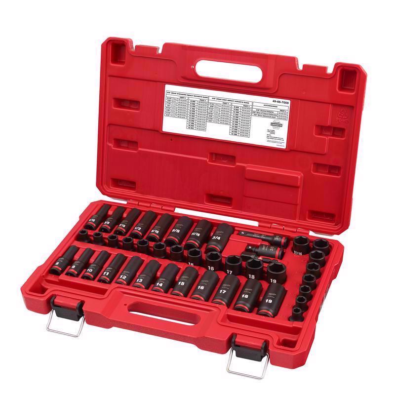Milwaukee Shockwave 3/8 in. drive Metric/SAE 6 Point Standard/Deep Impact Rated Socket Set 43 pc
