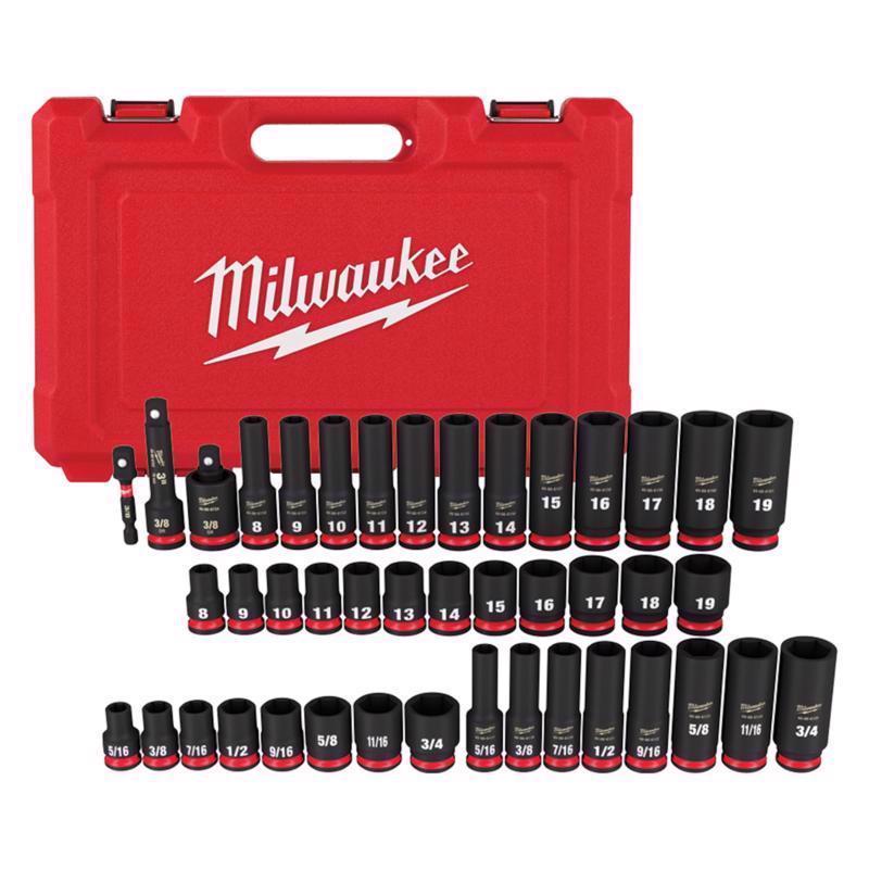 Milwaukee Shockwave 3/8 in. drive Metric/SAE 6 Point Standard/Deep Impact Rated Socket Set 43 pc