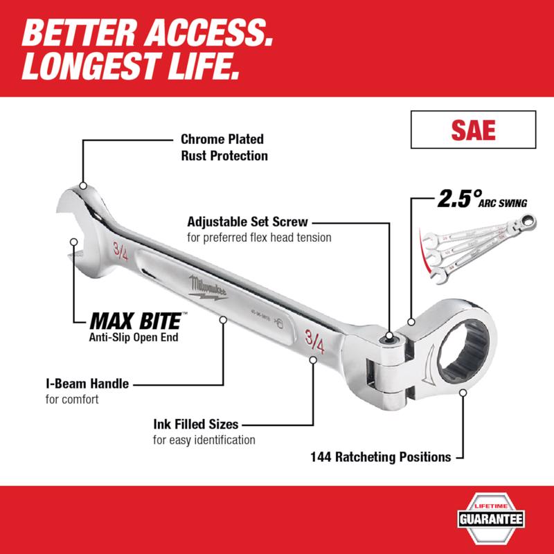 Milwaukee 3/4 in. X 3/4 in. 12 Point SAE Flex Head Combination Wrench 10.14 in. L