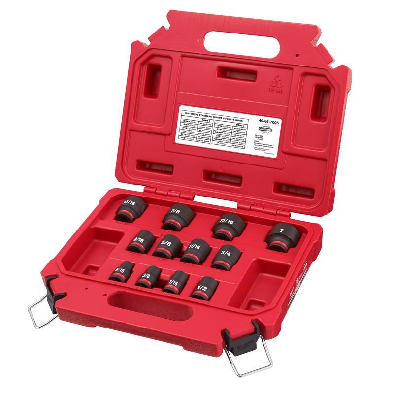 Milwaukee Shockwave 3/8 in. drive SAE 6 Point Standard Impact Rated Shallow Socket Set 12 pc