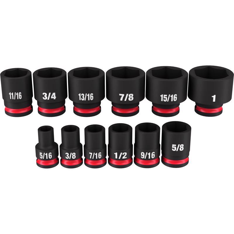 Milwaukee Shockwave 3/8 in. drive SAE 6 Point Standard Impact Rated Shallow Socket Set 12 pc