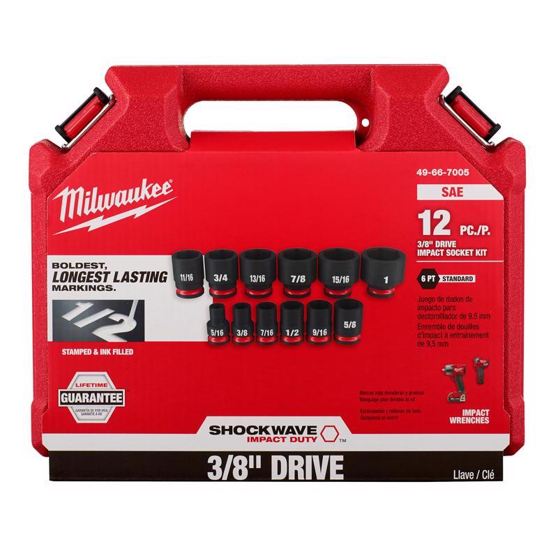 Milwaukee Shockwave 3/8 in. drive SAE 6 Point Standard Impact Rated Shallow Socket Set 12 pc