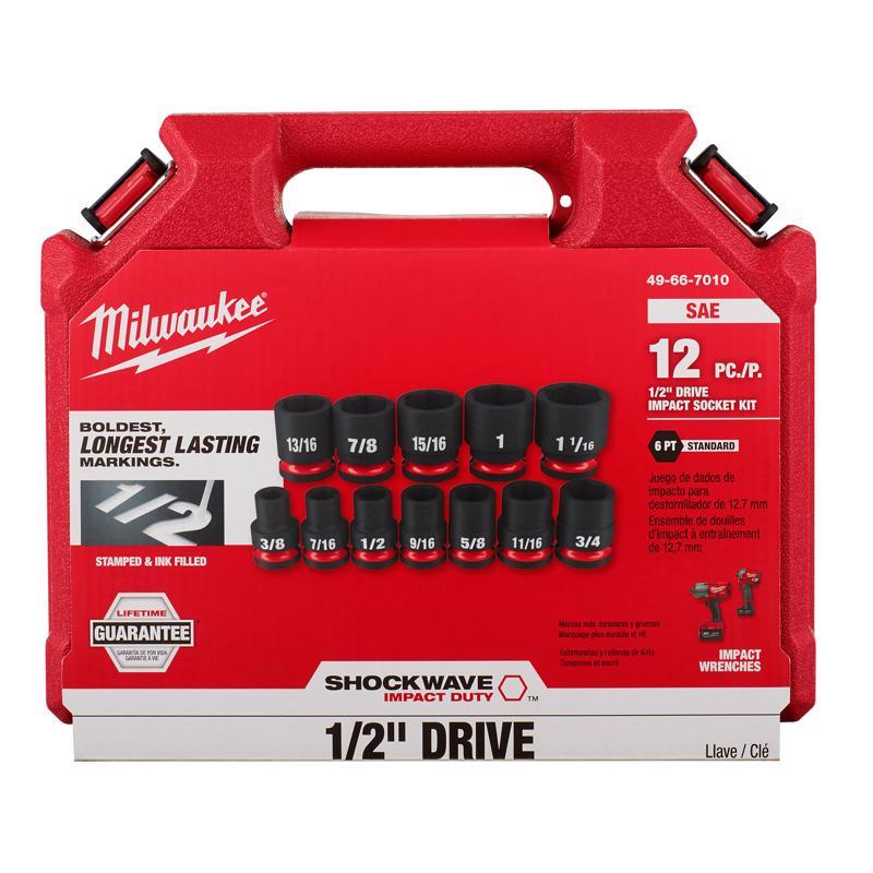 Milwaukee Shockwave 1/2 in. drive SAE 6 Point Standard Impact Rated Shallow Socket Set 12 pc