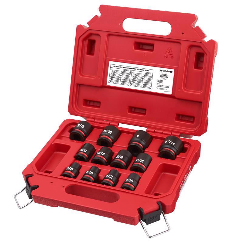 Milwaukee Shockwave 1/2 in. drive SAE 6 Point Standard Impact Rated Shallow Socket Set 12 pc