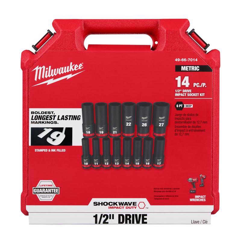 Milwaukee Shockwave 1/2 in. drive Metric 6 Point Impact Rated Deep Socket Set 14 pc