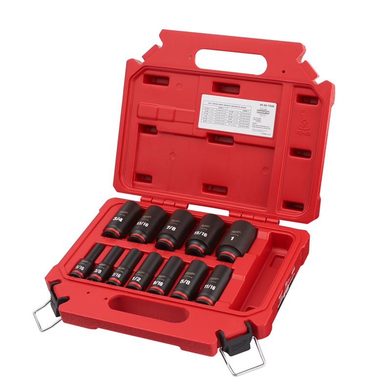 Milwaukee Shockwave 3/8 in. drive SAE 6 Point Square Deep Socket Set 12 pc
