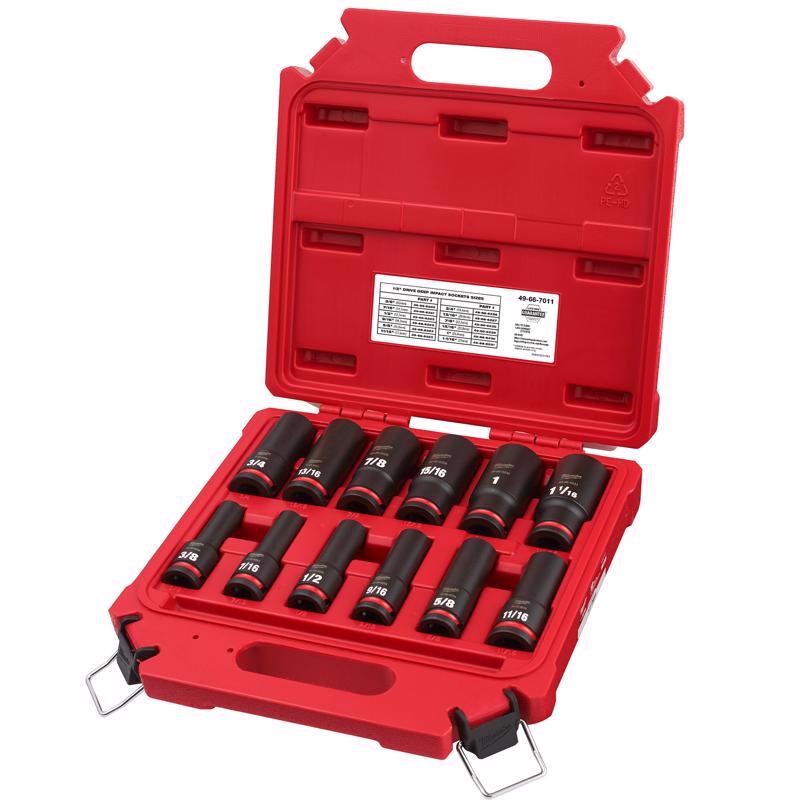 Milwaukee SHOCKWAVE 1/2 in. drive SAE 6 Point Impact Rated Deep Socket Set 12 pc