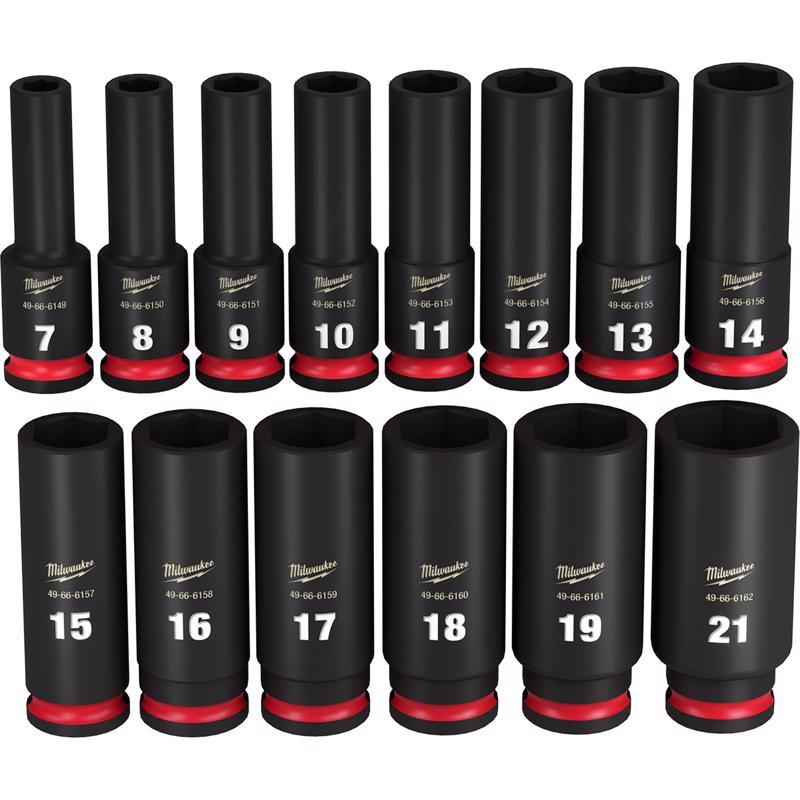 Milwaukee Shockwave 3/8 in. drive Metric 6 Point Impact Rated Deep Socket Set 14 pc