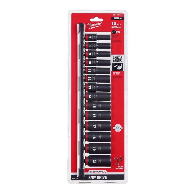Milwaukee Shockwave 3/8 in. drive Metric 6 Point Impact Rated Deep Socket Set 14 pc