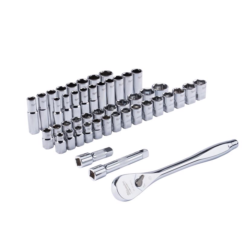 Milwaukee 1/2 in. drive Metric and SAE 47 Piece Mechanics Ratchet and Socket Set 90 teeth