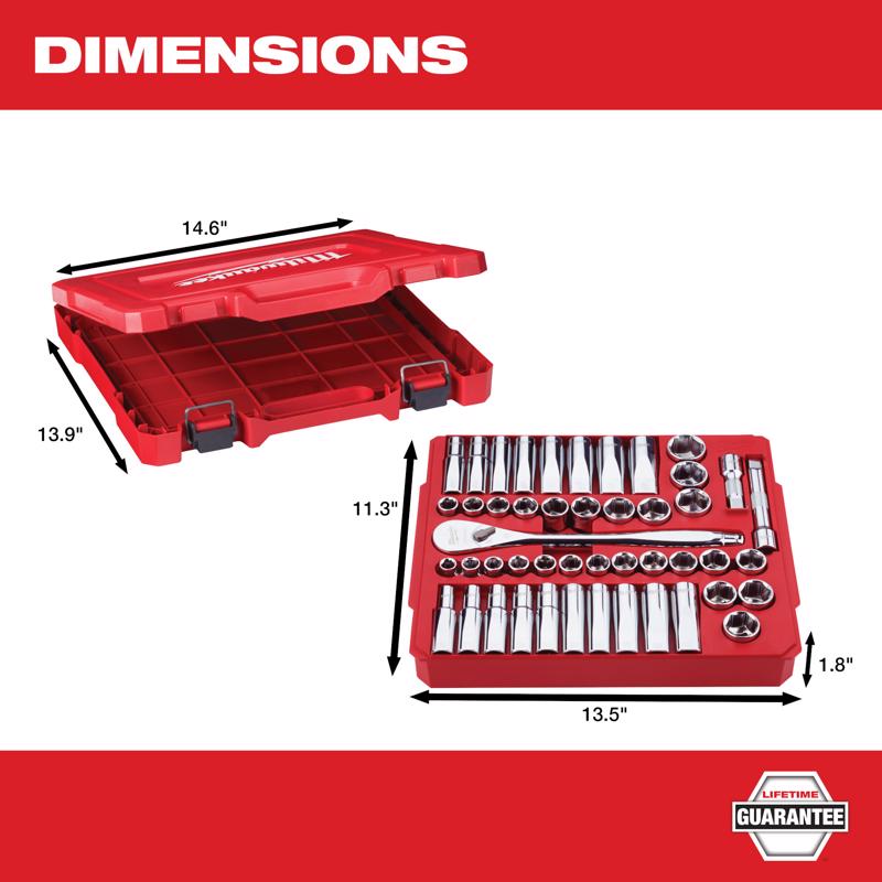 Milwaukee 1/2 in. drive Metric and SAE 47 Piece Mechanics Ratchet and Socket Set 90 teeth