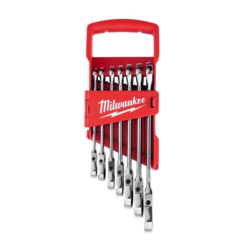 Milwaukee SAE Ratcheting Flex Head Combination Wrench Set 7 pc