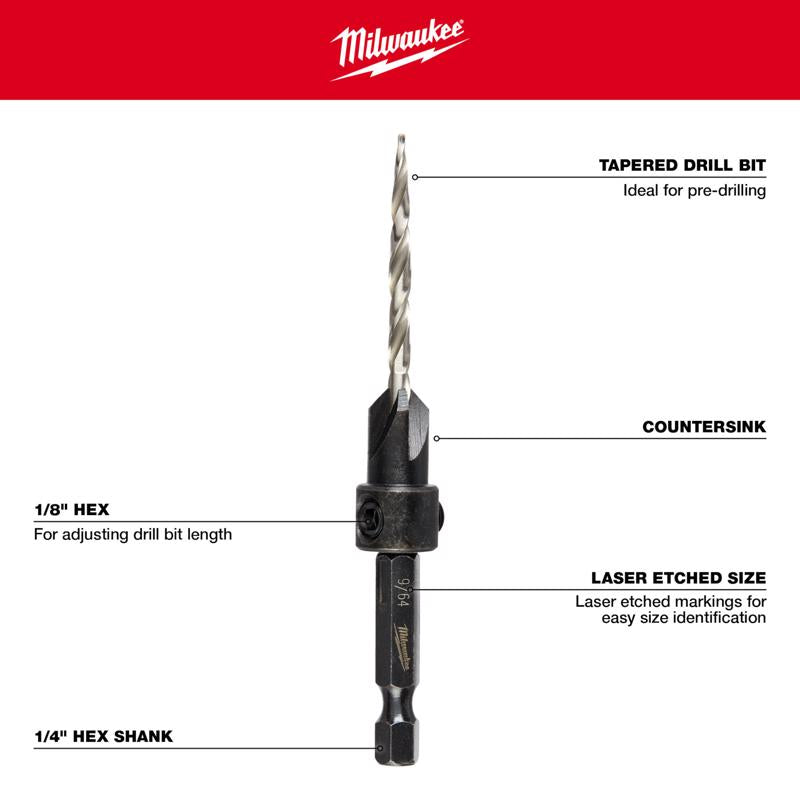 Milwaukee 9/64 in. X 7.755 in. L High Speed Steel Drill and Countersink Quick-Change Hex Shank