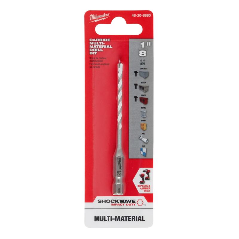 Milwaukee Shockwave 1/8 in. X 3.5 in. L Carbide Percussion Drill Bit Hex Shank