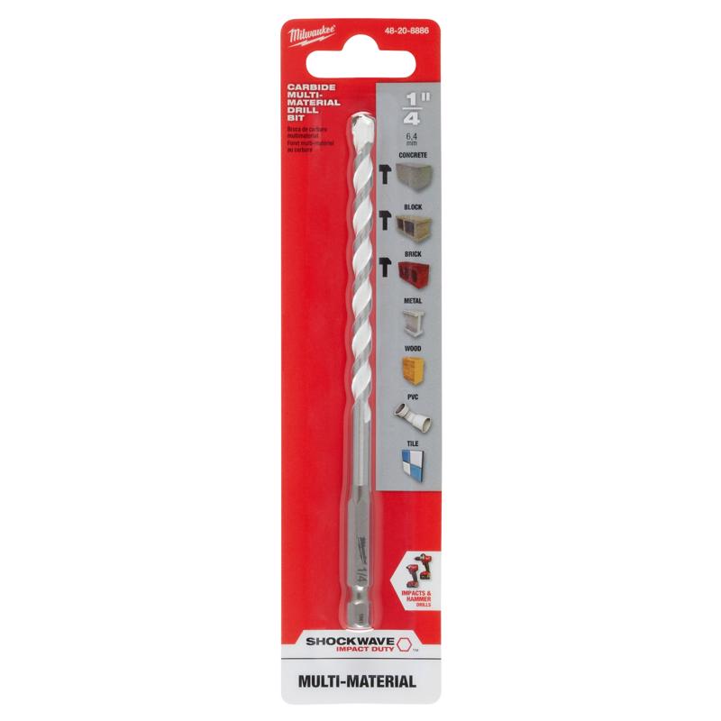 Milwaukee Shockwave 1/4 in. X 6 in. L Carbide Percussion Drill Bit Hex Shank