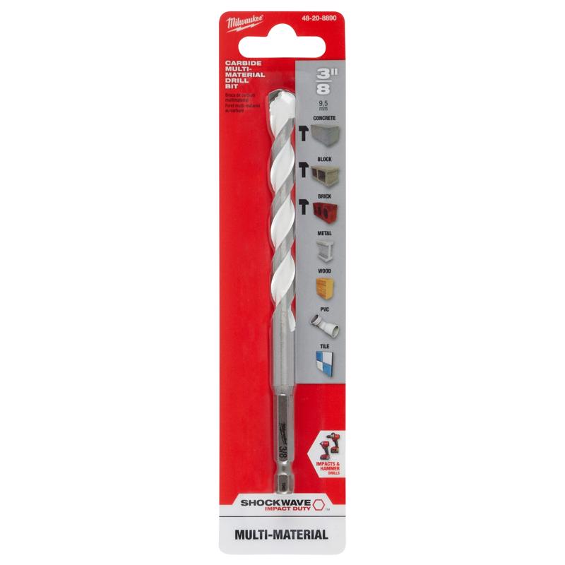 Milwaukee Shockwave 3/8 in. X 6 in. L Carbide Percussion Drill Bit Hex Shank