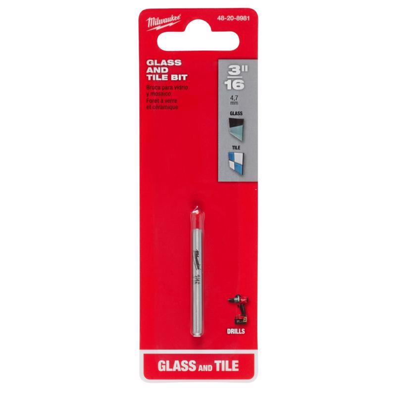 Milwaukee 3/16 in. X 2 in. L Carbide Tipped Glass/Tile Drill Bit Round Shank