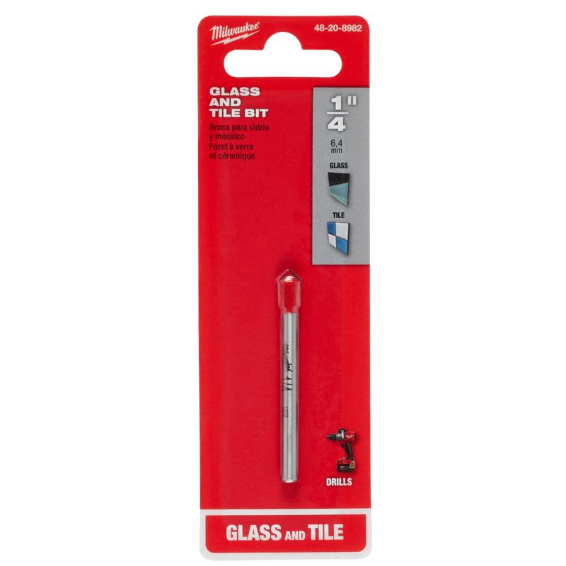 Milwaukee 1/4 in. X 2.25 in. L Carbide Tipped Glass/Tile Drill Bit Round Shank