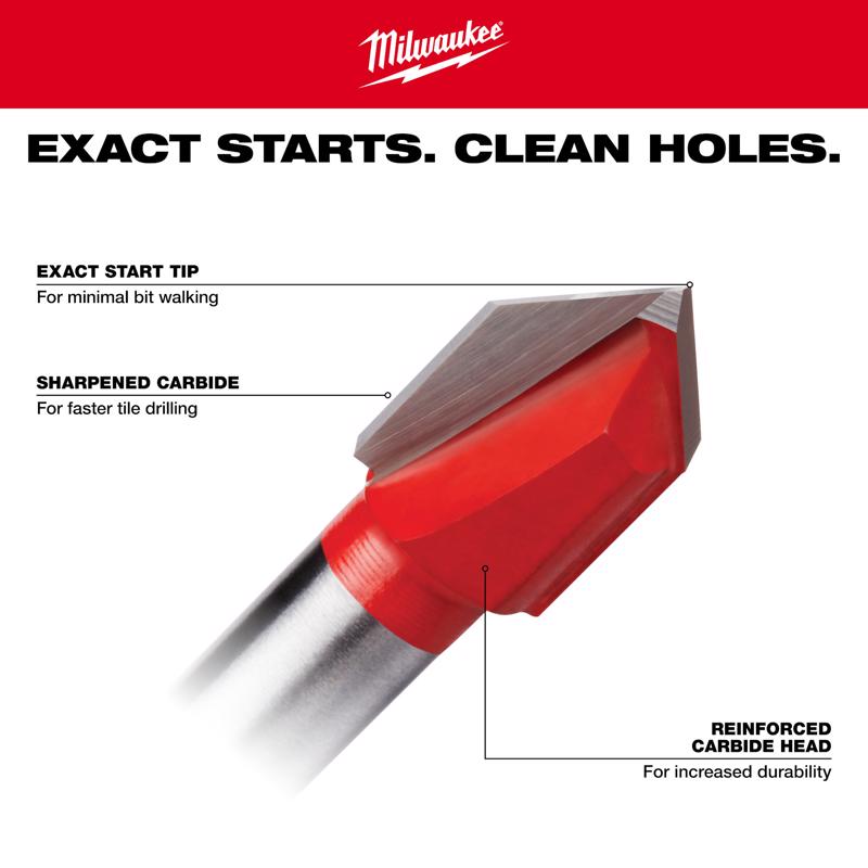 Milwaukee 1/2 in. X 3.75 in. L Carbide Tipped Glass/Tile Drill Bit 3-Flat Shank