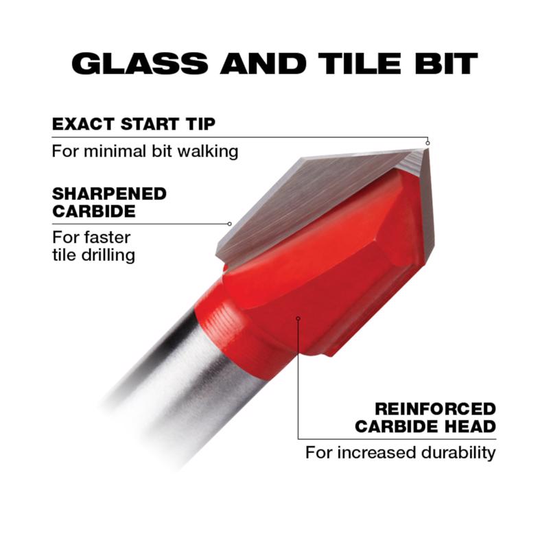 Milwaukee 1/2 in. X 3.75 in. L Carbide Tipped Glass/Tile Drill Bit 3-Flat Shank