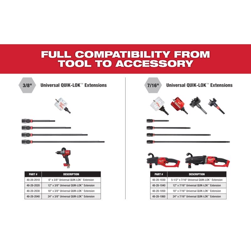 Milwaukee Quik-Lok 3/8 in. X 6 in. L Metal Extension Drill Bit