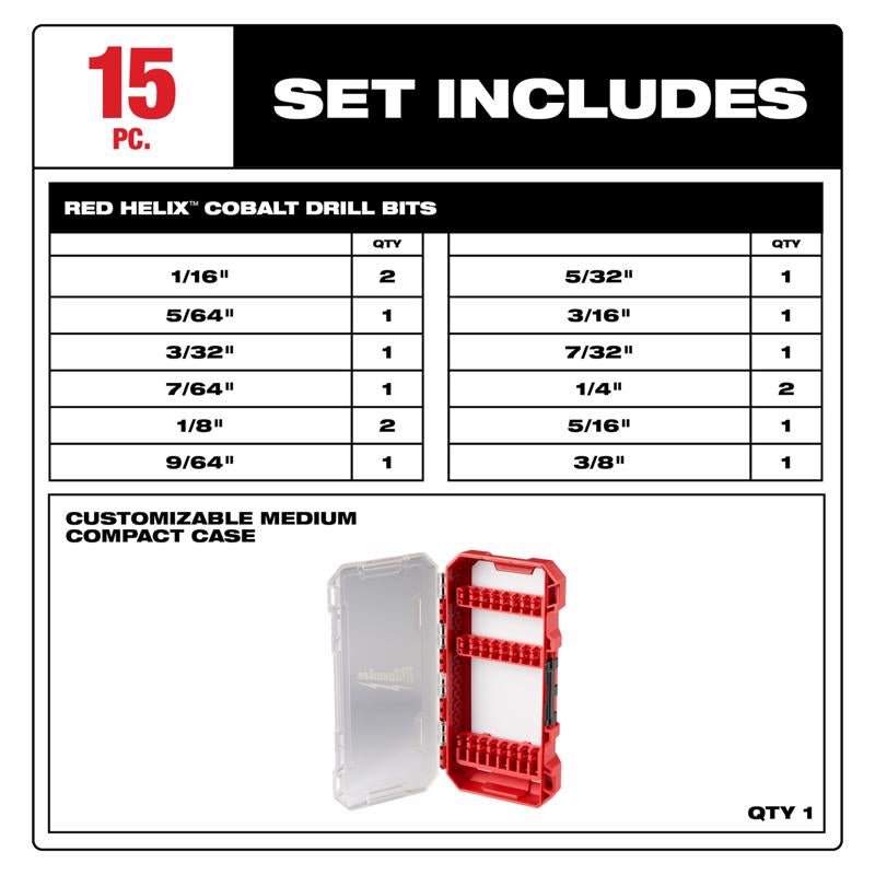 Milwaukee Red Helix Cobalt Drill Bit Set 3-Flat Shank