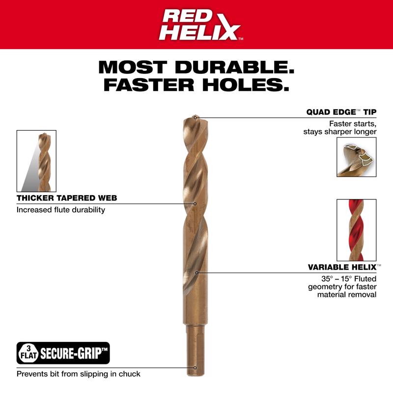 Milwaukee Red Helix Cobalt Drill Bit Set 3-Flat Shank