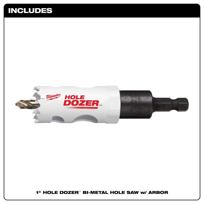 Milwaukee Hole Dozer 1 in. Bi-Metal 2.7 in. L X 3/8 in. D Hole Saw with Arbor and Pilot Bit