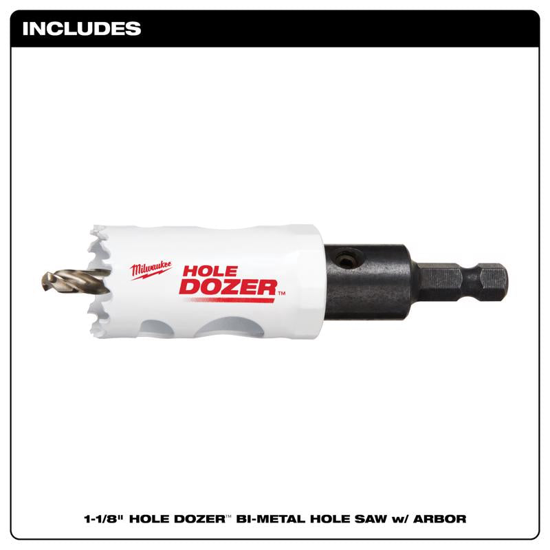 Milwaukee Hole Dozer 1-1/8 in. Bi-Metal 2.7 in. L X 3/8 in. D Hole Saw with Arbor and Pilot Bit