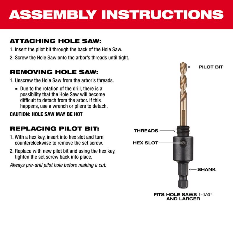 Milwaukee Hole Dozer 1-1/8 in. Bi-Metal 2.7 in. L X 3/8 in. D Hole Saw with Arbor and Pilot Bit