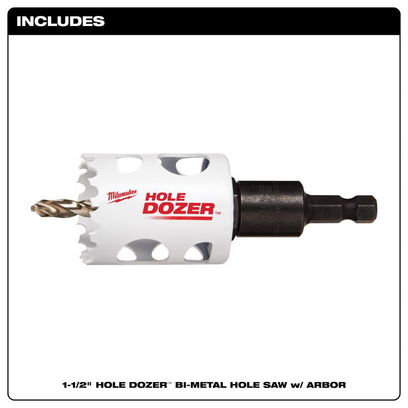 Milwaukee Hole Dozer 1-1/2 in. Bi-Metal 2.7 in. L X 3/8 in. D Hole Saw with Arbor and Pilot Bit