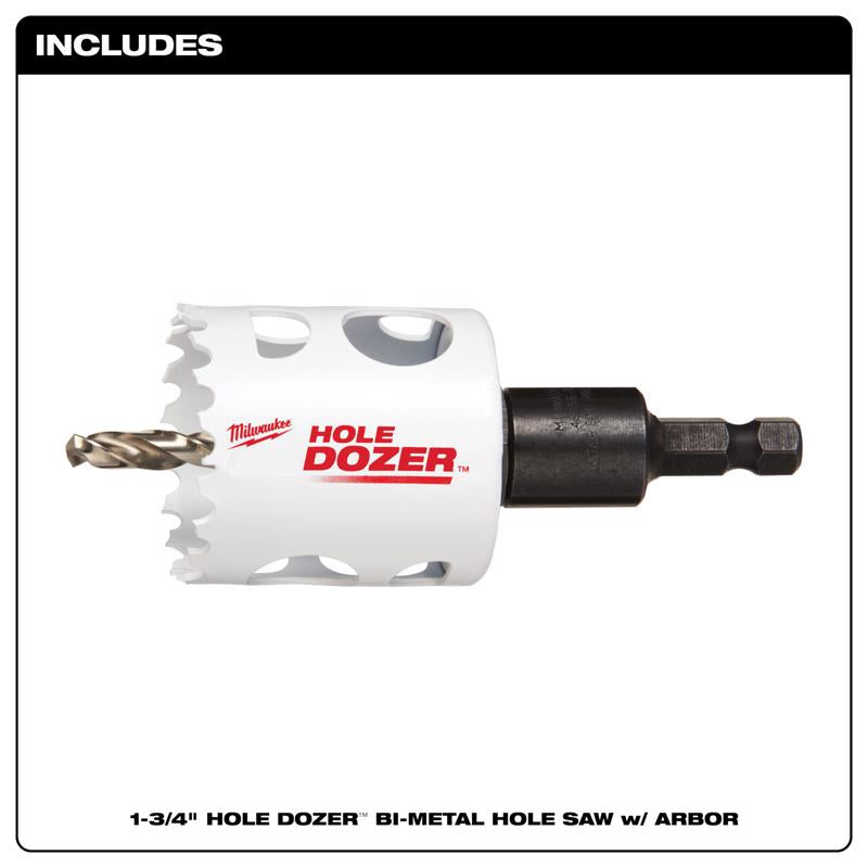 Milwaukee Hole Dozer 1-3/4 in. Bi-Metal 2.7 in. L X 3/8 in. D Hole Saw with Arbor and Pilot Bit