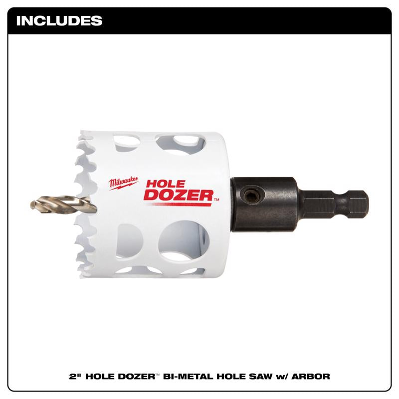 Milwaukee Hole Dozer 2 in. Bi-Metal 2.7 in. L X 1/4 in. D Hole Saw with Arbor and Pilot Bit
