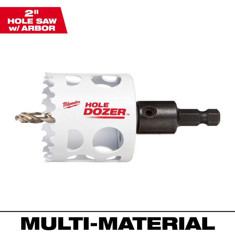 Milwaukee Hole Dozer 2 in. Bi-Metal 2.7 in. L X 1/4 in. D Hole Saw with Arbor and Pilot Bit