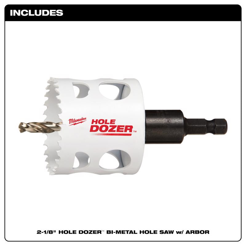 Milwaukee Hole Dozer 2-1/8 in. Bi-Metal 2.7 in. L X 1/4 in. D Hole Saw with Arbor and Pilot Bit