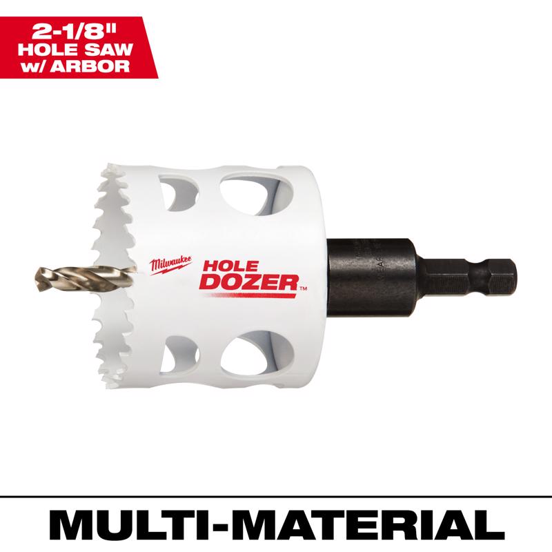 Milwaukee Hole Dozer 2-1/8 in. Bi-Metal 2.7 in. L X 1/4 in. D Hole Saw with Arbor and Pilot Bit